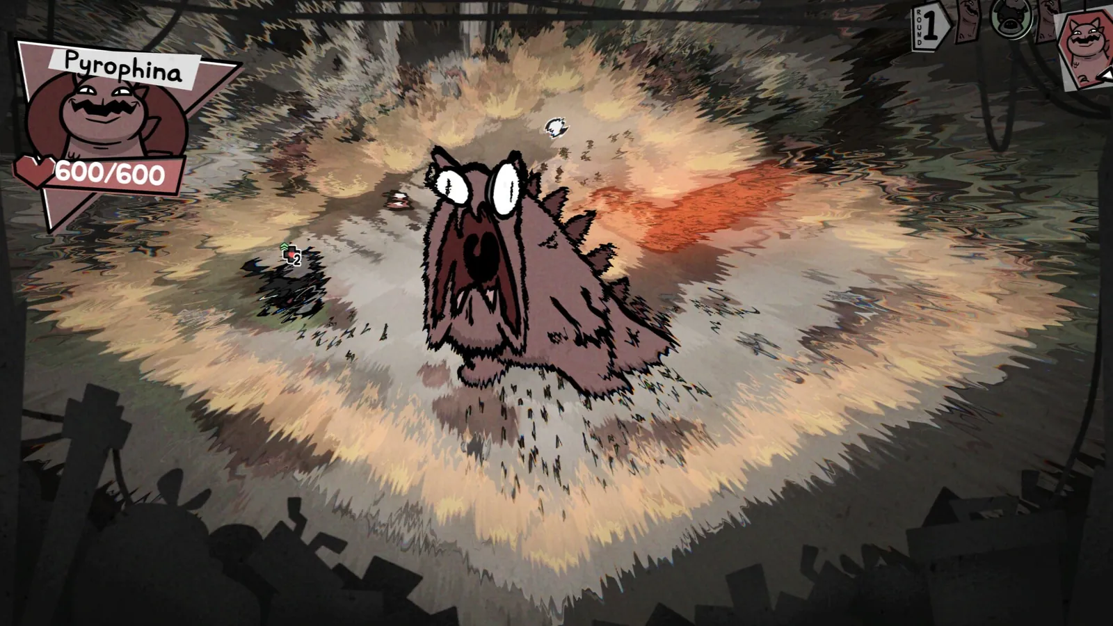 Mewgenics tactical battle on a grid with cats and an enemy